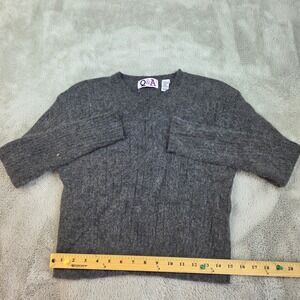 VTG Lambs Wool Angora Rabbit Hair Sweater Womens L Gray Long Sleeve V Neck Q & A